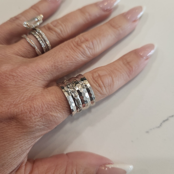 Melinda Maria Elegant Silver Hammered Ring - Picture 1 of 3
